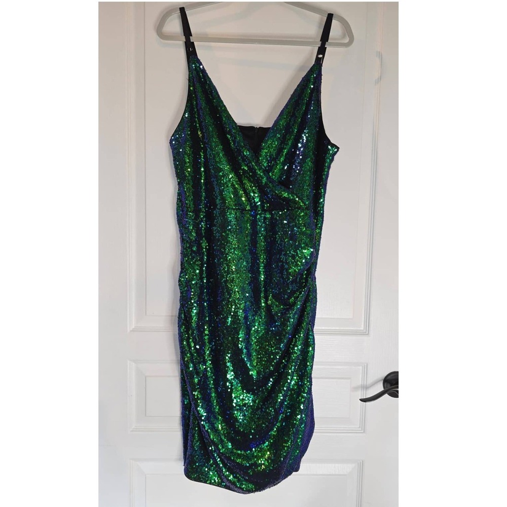 Grace Karin Green Blue Sequin Cocktail Dress V-Neck Bodycon Party Mini Dress NEW